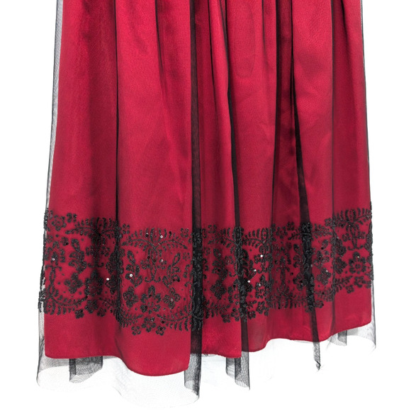 Y2K Morgan & Co Red Babydoll Mesh Layered Beaded Tulle Whimsigoth Formal Dress - Picture 4 of 13